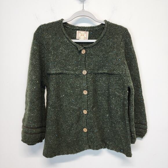 Chelsea & Violet Wool Cardigan Sweater Size L Green Wood Buttons Balloon Sleeve - Picture 1 of 12